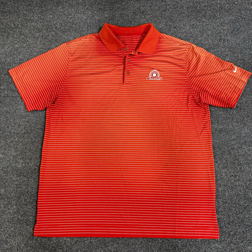 Nike Golf Ballen Isles Mens Red Striped Polo Shirt Golf Club Embroidered XL